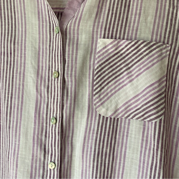 Chico’s Purple Striped Linen Button up Chico’s Size 3/ XL - Picture 3 of 8